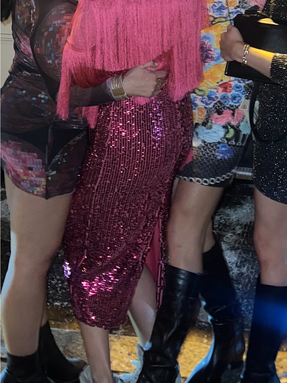 Topshop Magenta Sequin Midi Skirt - Sparkle Pencil Silhouette